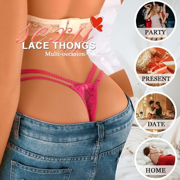 🆕Women Rose Red Polyamide Glitter Strappy Lace Sexy Breathable Underwear Pantie - Picture 4 of 6